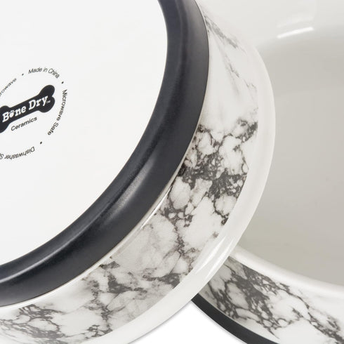 Bone Dry Pet Bowl Collection - Large Ceramic Set, Marble, 2 Count, White