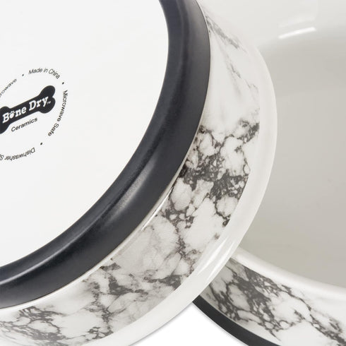 Bone Dry Pet Bowl Collection Ceramic Set, Small, Marble, 2 Count, White