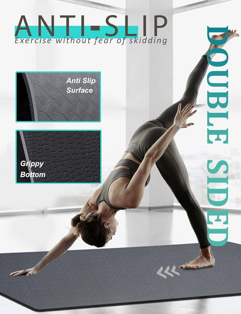 Yoga Mat Double-Sided Non Slip - 72'' x 32'' x 7mm Extra Wide Thick for Home Workout
