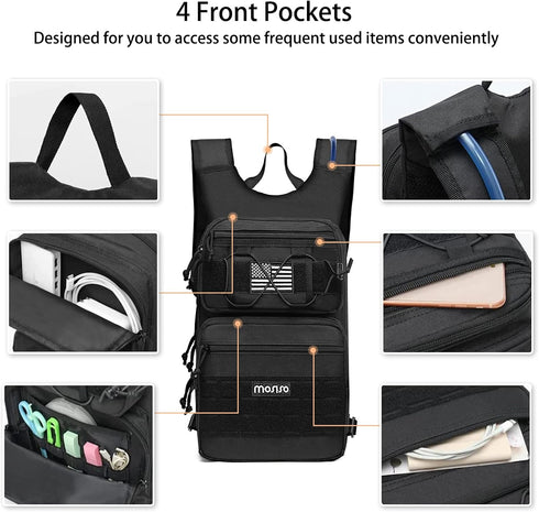 MOSISO Tactical Hydration Pack Backpack with 3L Bladder & Elastic Cord Strap for Outdoor Sports, Black