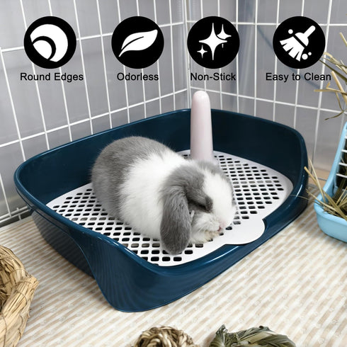 Chinchilla(15.7" 11.8" 3.9",Blue) Tfwadmx Rabbit Litter Box Guinea Pig Litter Boxes Small Animal Toilet Corner Pan