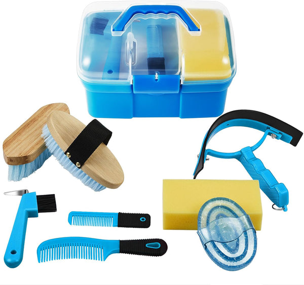 Cunhill 9 Pieces Horse Grooming Kit with Organizer Curry Comb, Hard &