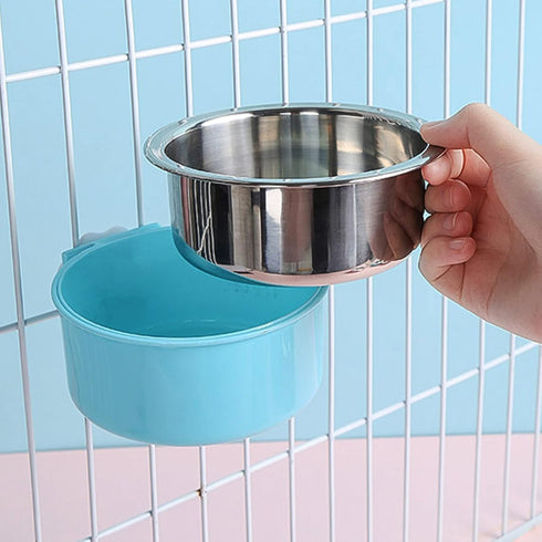 3PCS Crate Dog Bowls with Food Scoop, Removable Hanging Stainless Steel Water Food Feeder for Pet Cage, Coop Cup