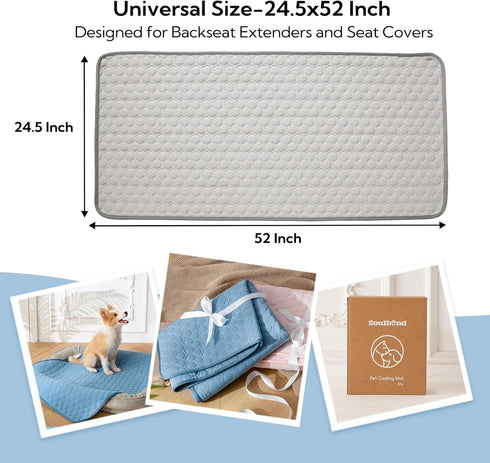 Soulbond 24.5"x52" QMAX>0.3, Backseat Dog Cooling Mat for Cars - Washable Back Seat Self Cooling Pad for Cat & Puppy
