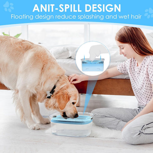 3L Dog Water Bowl No Spill, 101oz Large Spill Proof Dispenser, Anti Splash Slow Drinking Bowl for Dogs