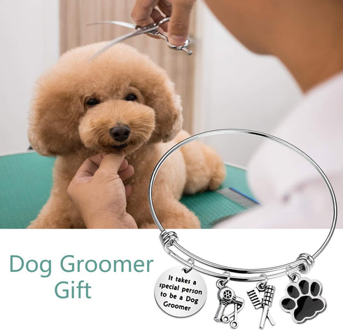 FOTAP Dog Groomer Gift - Pet Groomer Bracelet with Paw Print Charm, Bangle Gift for Pet Stylists
