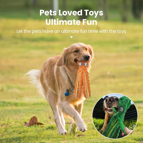 HGB Large Squeaky Dog Toys - Octopus No Stuffing Crinkle Plush, 2 Pack, for Small, Medium, and Large Breeds
