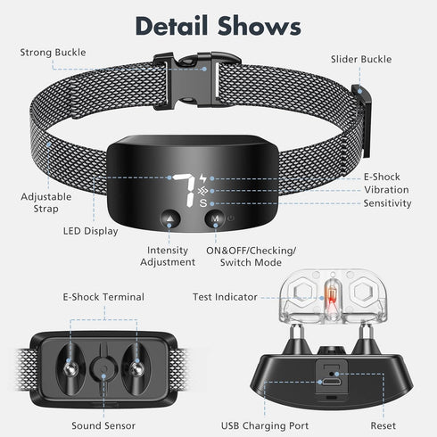 NBJU Bark Collar for Dogs, Rechargeable Anti Barking Training Collar with 7 Adjustable Sensitivity for Small Medium