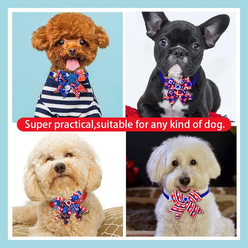 24PCS 4th of July Dog Bow Tie Collar - Adjustable Star Stripe Patriotic Pet Bow Tie for Independence Day