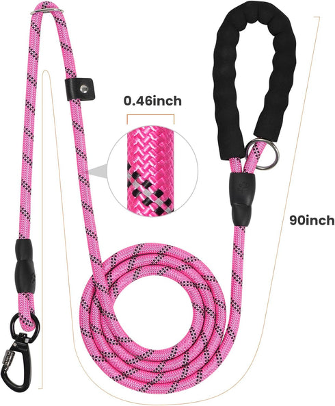 Slip Lead Dog Leash, 6 FT Adjustable Reflective Training Hook Braided Rope with Padded Handle for Large Medium Small