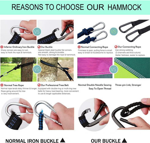 Hammock Camping, Portable Single/Double Hammocks for Outdoor Hiking Travel Backpacking - 210D Nylon Hammock Swing for Backyard & Garden (Black/Gray)