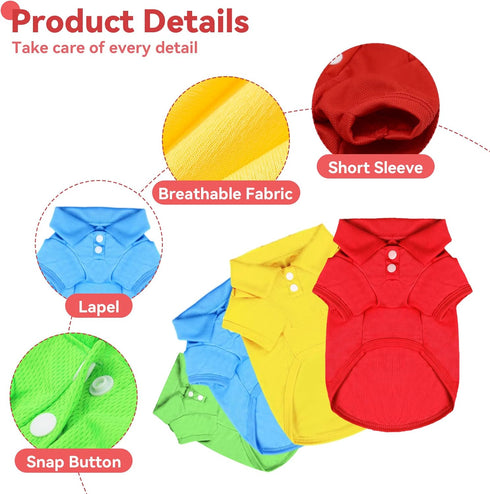 4 Pieces Dog Shirts, Collared Polo T-Shirts for Small Medium Dogs, Breathable Apparel for Boy Girl Pets