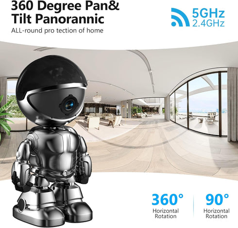 DYPCO 2K 5G/2.4Ghz Indoor Camera WiFi Home Security, Baby/Pet/Robot Camera with Phone App Motion Detection, Color Night