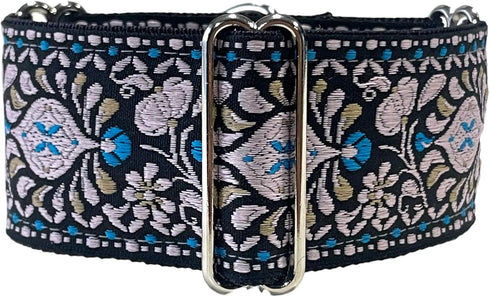Martingale Dog Collar and Leash Set 2" Wide for Greyhound Saluki Whippet and Similar Breeds (M 11”-14”)