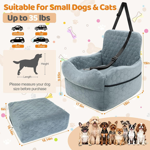 35 lbs 2 Dog Car Seat for Small/Medium Dogs - Puppy Car Seat Under with Thick Elevated Cushion & Safety Belt for Travel