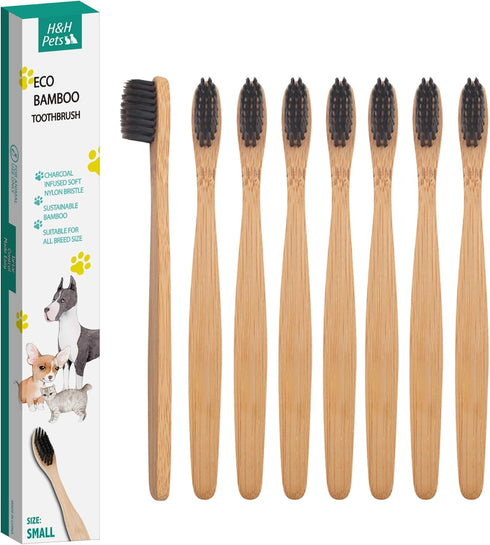 H&H Pets Bamboo Toothbrush Set: Ultra Soft Bristles & Biodegradable Wooden Toothbrush for Dogs and Cats (Small; 8-Count