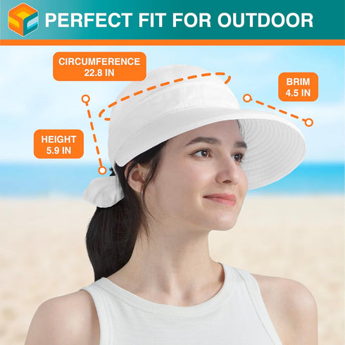 SUN CUBE Women Wide Brim Sun Hat for Outdoor UV Protection, Convertible Zip-Off Beach Hat Ponytail Visor