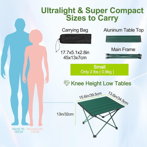 Tesouro Portable Camping Table,Folding Side Table Aluminum Top for Outdoor Cooking, Hiking, Travel, Picnic (Blackish