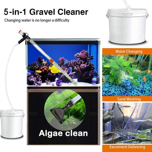 5 in 1 Aquarium Gravel Cleaner Kit, Water Changer, Glass Scraper, Sand Wash Pump with Adjustable Water Flow Controller