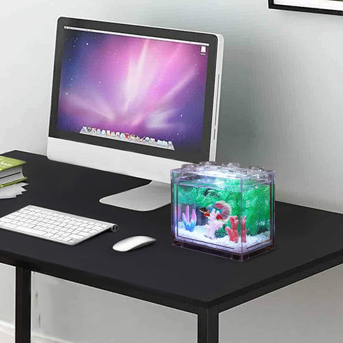 0.6 Gallon Small Betta Fish Tank Kit with LED Lighting, Stackable Beta Fish Bowl Accessories for Turtle Reptile Shrimp