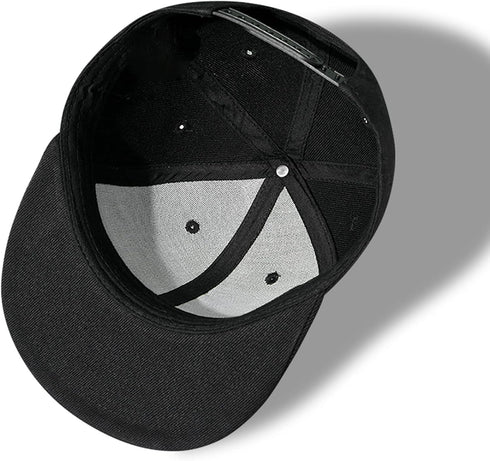 Skull Finger Flat Bill Hat for Men, Black Snapback Baseball Cap, Fitted Rock N Roll Skeleton Hand Hat