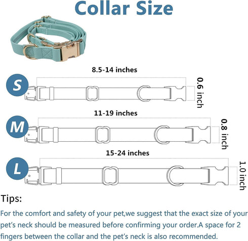 Leather Dog Collar and Leash Set, 7FT Reflective Vegan Leather with Gold Metal Buckle for Small, Medium, Large Dogs (S,