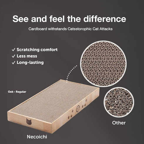Necoichi Cardboard Cat Scratcher Bed for Indoor Cats, 16" Regular Size, a.Oak Lounge Design