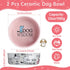 2 Pcs 5 Inch Ceramic Dog Bowl Cartoon Pattern Cat Bowl Dog Food Bowls Cute Heavy Dog Water Bowl Durable Dog Dishes for Small Dogs Pets Feeding Travel, Dishwasher Safe and Microwave Safe
