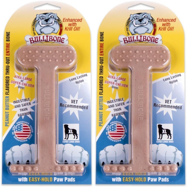 Bullibone Nylon Dog Chew Toy, Improves Dental Hygiene, Easy to Grip, Flavor Permeated (Peanut Butter, XL - 2 Pack)