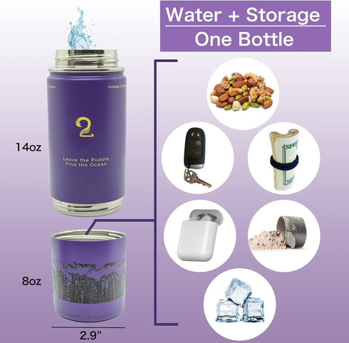 Water Bottle with Snack Compartment, 22oz Kids Stainless Steel Insulated Water Bottle with Storage