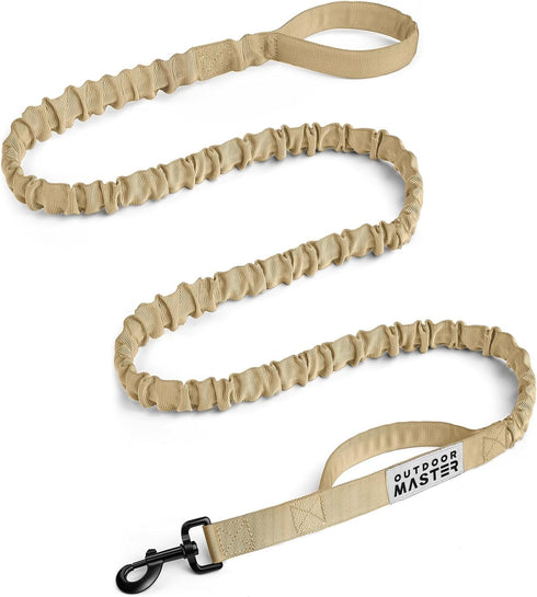 OutdoorMaster Bungee Dog Leash with Shock Absorption and 2 Padded Handles for Improved Safety (Khaki)