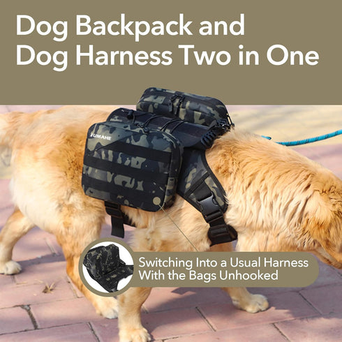x JUMAHE Dog Backpack for Hiking & Camping, Detachable Dual-Sided Pack for Large Dogs 60-100lbs, Waterproof Fabric