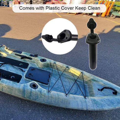 Kayak Fishing Flush Mount Rod Holders, Deck Plastic Pole Holder with Cap Cover and Screws, 2 Pcs