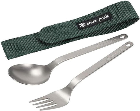 Snow Peak Titanium Fork & Spoon Set, Durable Utensils, Compact, Lightweight, Camping,