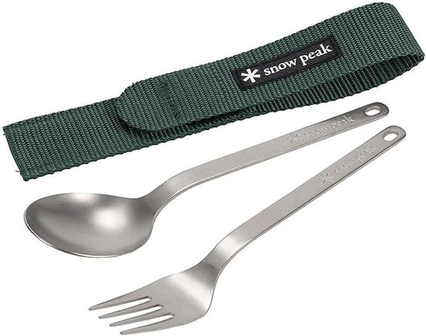 Snow Peak Titanium Fork & Spoon Set, Durable Utensils, Compact, Lightweight, Camping,