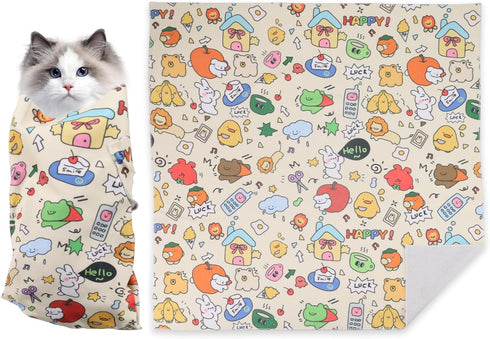 Roucerlin 27.5" x 27.5" Anti-Escape Cat Wrap for Cutting Nails, Soft Kitten Burrito
