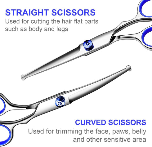 Professional Dog Grooming Scissors Kit, Titanium Coated 5 in 1 Grooming Shears for Dogs and Cats at Home