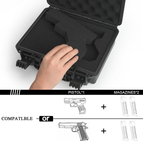 9mm LOTOCASE Gun Case TSA Approved Pistol Case Hard Shell Waterproof with DIY Customizable Pre-cut Foam Insert - Travel