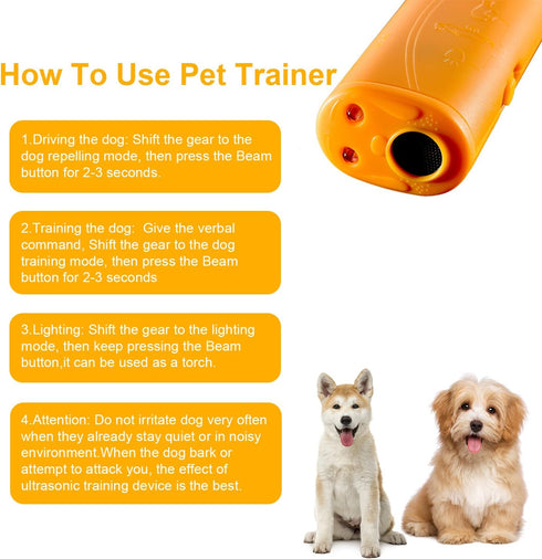 Frienda LED Ultrasonic Dog Trainer Device 3 in 1 - Handheld Training Device to Stop Barking (Yellow)