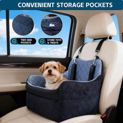 TOPOmerice 30 lbs, Dog Car Seat for Small Dogs, Elevated Pet Booster Seat with Safety Leash & Anti-Slip Base, Washable