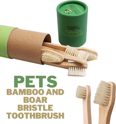 6-Pack Pet Toothbrush Bamboo & Boar Bristle | Natural, Biodegradable, Zero-Waste | for Dogs & Cats - Plastic-Free