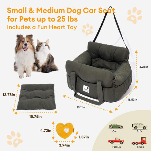 25lbs, Funny Fuzzy Dog Car Booster Seat for Small Medium Dogs Up to Waterproof Fabric with Non-Slip Base & Safety