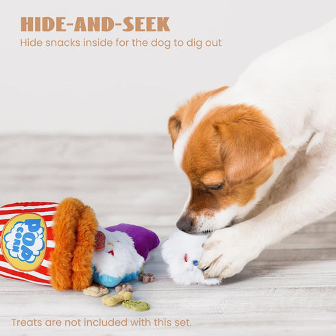 Nocciola Popcorn Squeaky Dog Toys - Hide and Seek Plush Interactive Dog Toys for Small and Medium Dogs