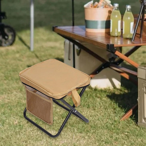 Aymzbd Backpacking Folding Camping Stool with Side Pocket Portable Small Foldable Chair Footrest for Park Hiking Garden