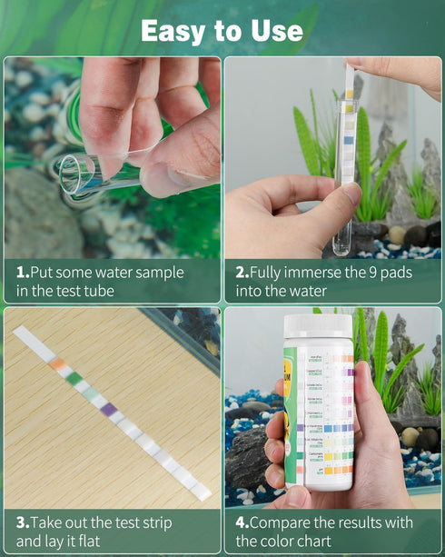 Pawfly 9 in 1 Aquarium Test Kit, Fish Tank Test Strips for pH, Chlorine, Nitrate, Nitrite, and More.