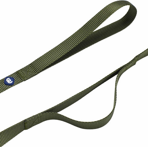 Blueberry Pet Essentials Double Handle Dog Leash for Traffic Control | 5ft. x 3/4" Medium Dog Leash | Classic Dog Leash with Two Handles for Dogs that Pull | Nylon 2 Handle Dog Leash in Military Green