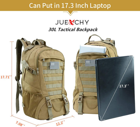 Jueachy Tactical Backpack for Men, Waterproof 30L Hiking Day Pack Molle Military Rucksack with USA Flag Patch