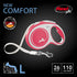 FLEXI New Comfort Retractable Dog Leash, Tape, for Dogs Up to 132lbs, 26 ft, Large, Red/Pastel