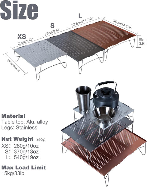 iClimb Mini Solo Folding Table, Ultralight Compact for Camping, Hiking, Beach, Picnic (Silver, Mini)