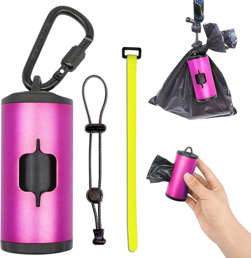 Metal Dog Poop Bags Holder, Aluminum Dispenser with 15 Black Unscented Waste Bags for Dog Walking